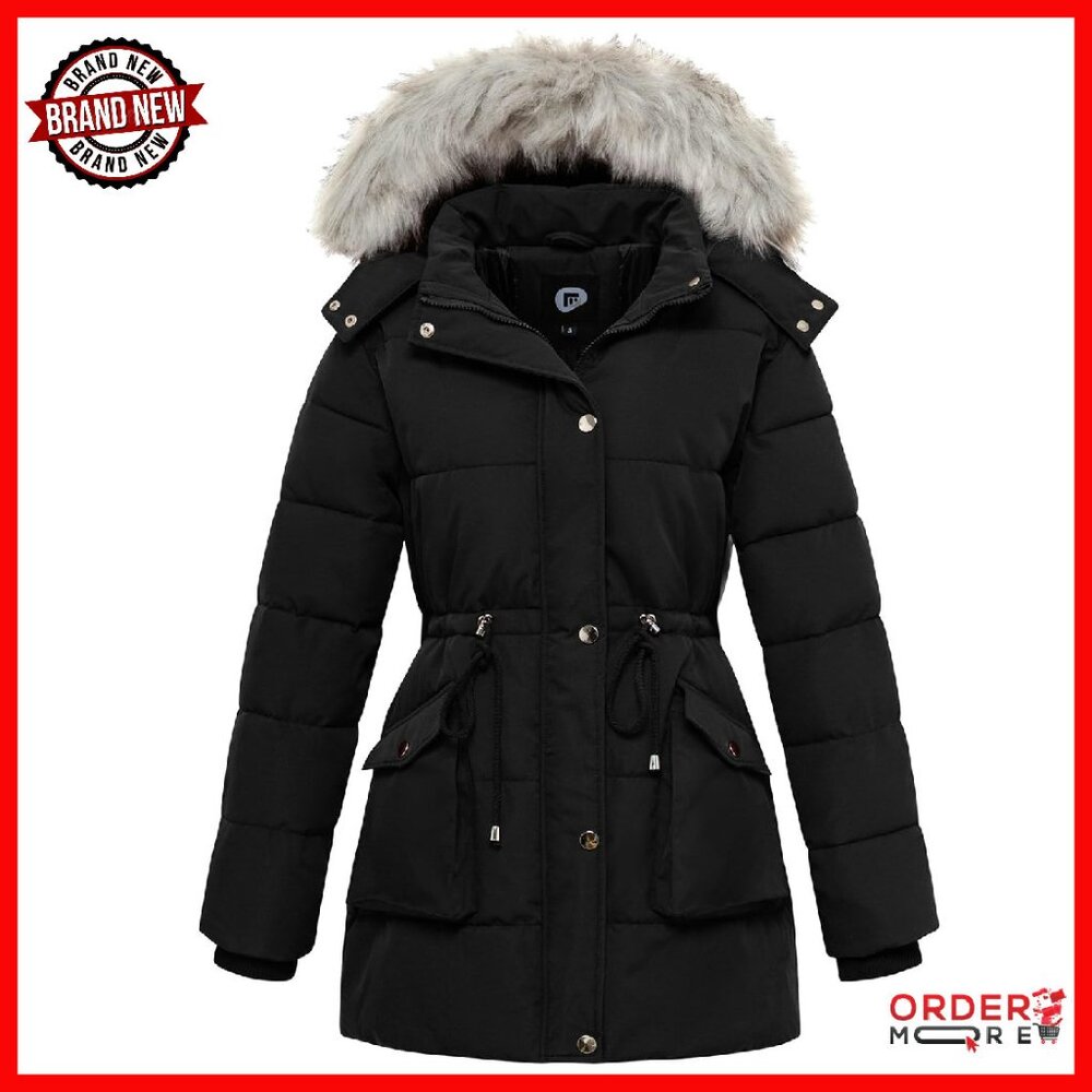 Women's Winter Hooded Down Puffer Coat Waterproof Parka With Removable Fur